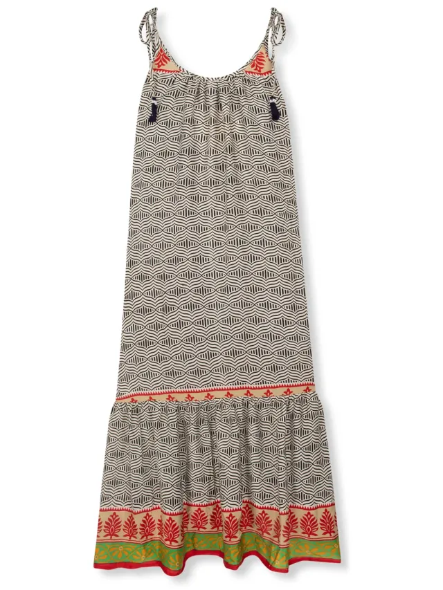 el.résidu dames vegan Midi Jurk Myra Wit Zwart