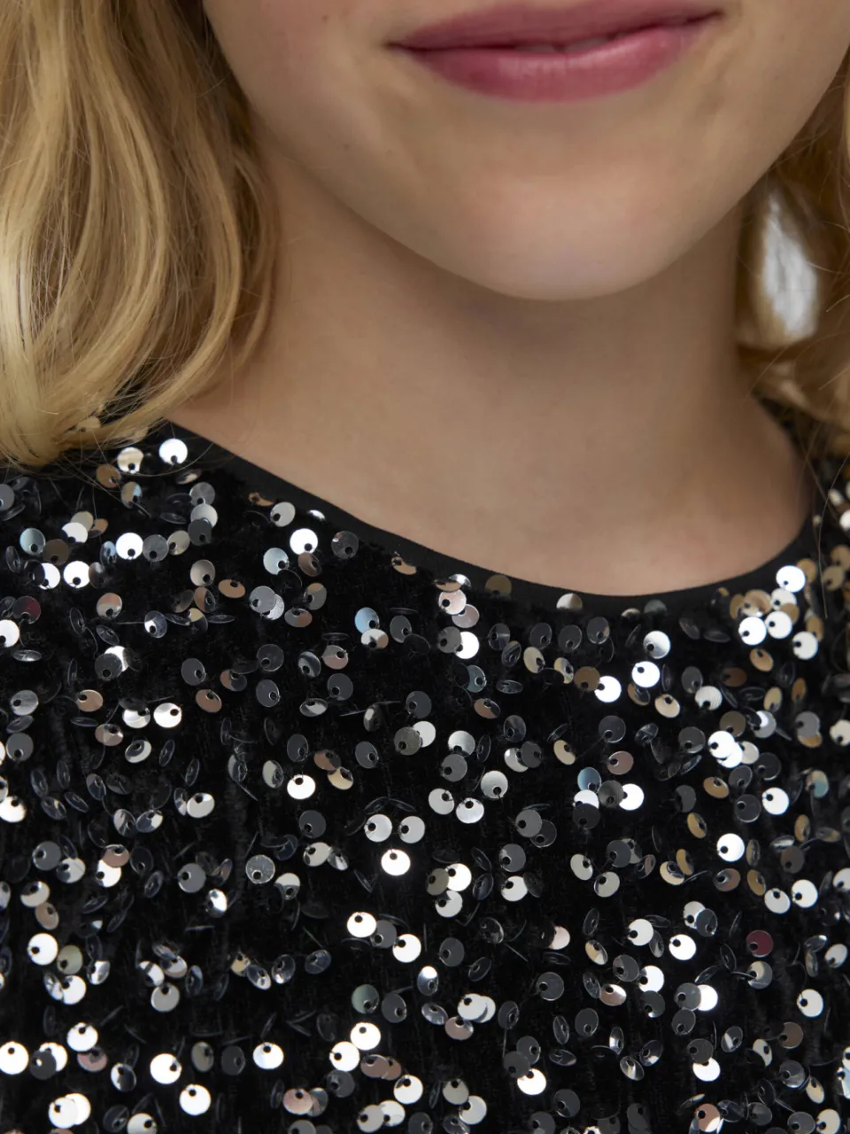 Vero Moda Girl A-lijn jurk met pailletten zwart/zilver, foto 3