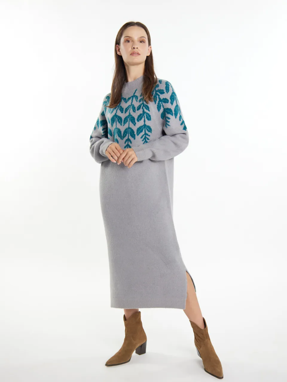 Usha Maxi-gebreide jurk Dames Grijs Veelkleurig