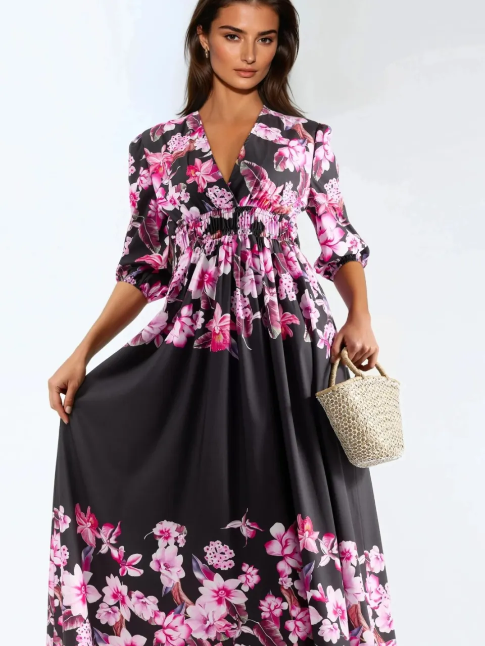 MSN Collection Bloemige V-hals Maxi-jurk zwart, foto 2