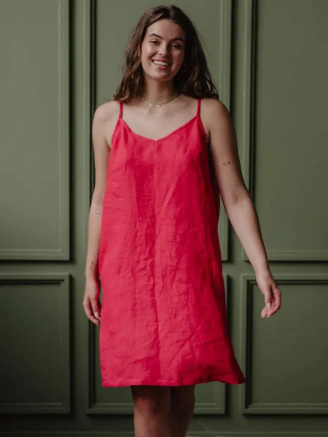 AmourLinen dames vegan Slipdress Zoe Viva Magenta Donkerroze