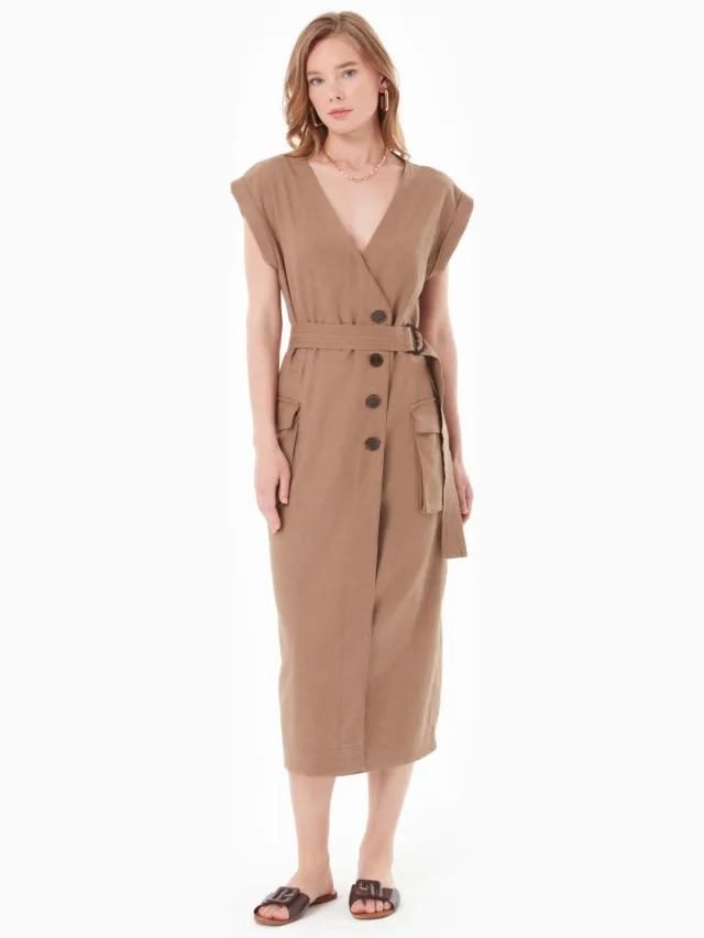 ORGANICATION dames vegan Jurk Wrap V-Hals Lichtbruin