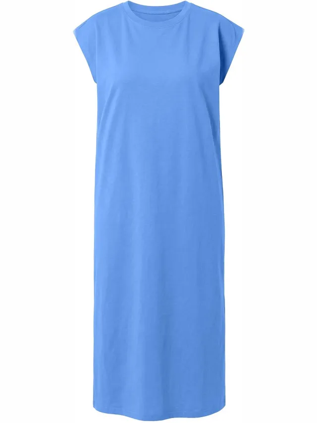 Studio Untold Dames - Jersey midi-jurk oversized ronde hals mouwloos - Jeansblauw - Maat 54+