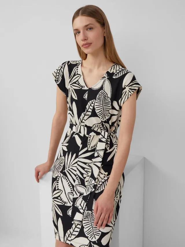 S.Oliver female - Gestructureerde jersey jurk met print all-over en riem zwart