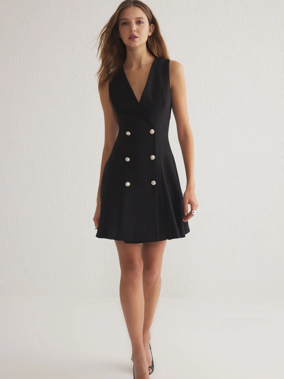 Trendyol TRENDYOLMİLLA Dames Zwart Effen Kort / Mini Mouwloos Zakelijk Blazer Jurk Jurken