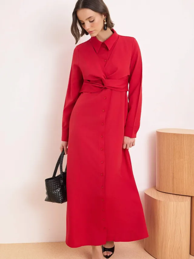 Turkishsouq Dames maxi-jurk, plat model, lang, casual/dagelijks, A-lijn model, geschikt voor hijab Rood