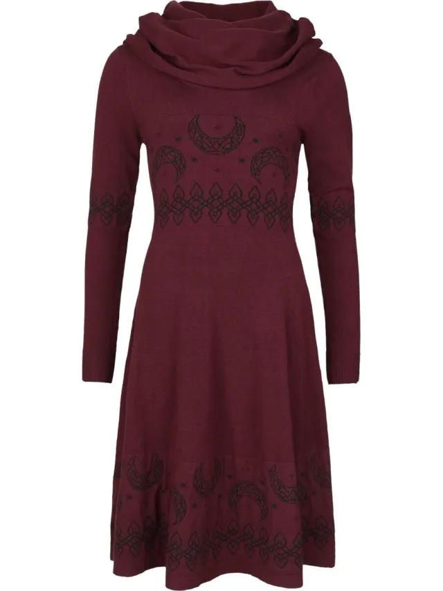 Black Premium by EMP Bordeauxrode halflange jurk met sjaalkraag en geborduurd patroon - Dames