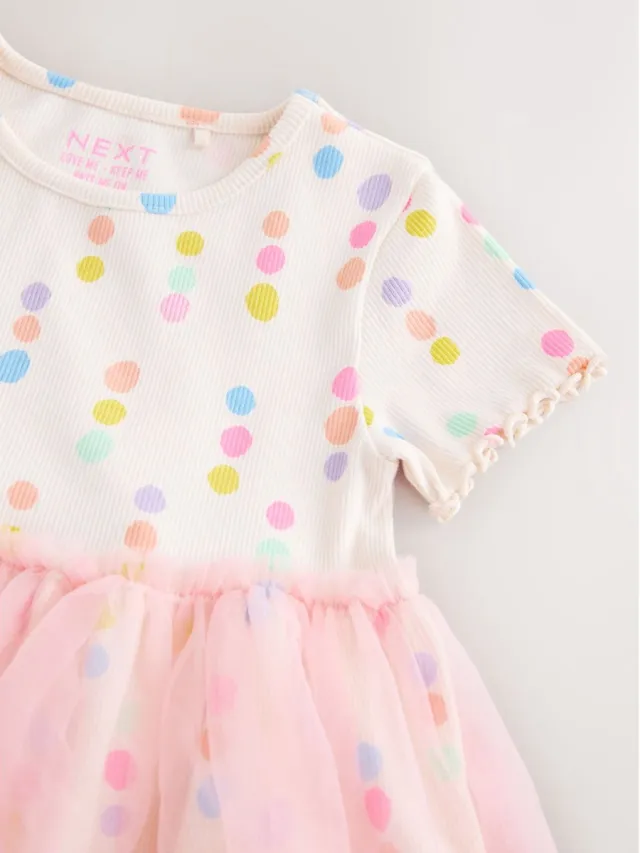 Next Meisjes - Jurk met mesh rok - Crème Rainbow Spot