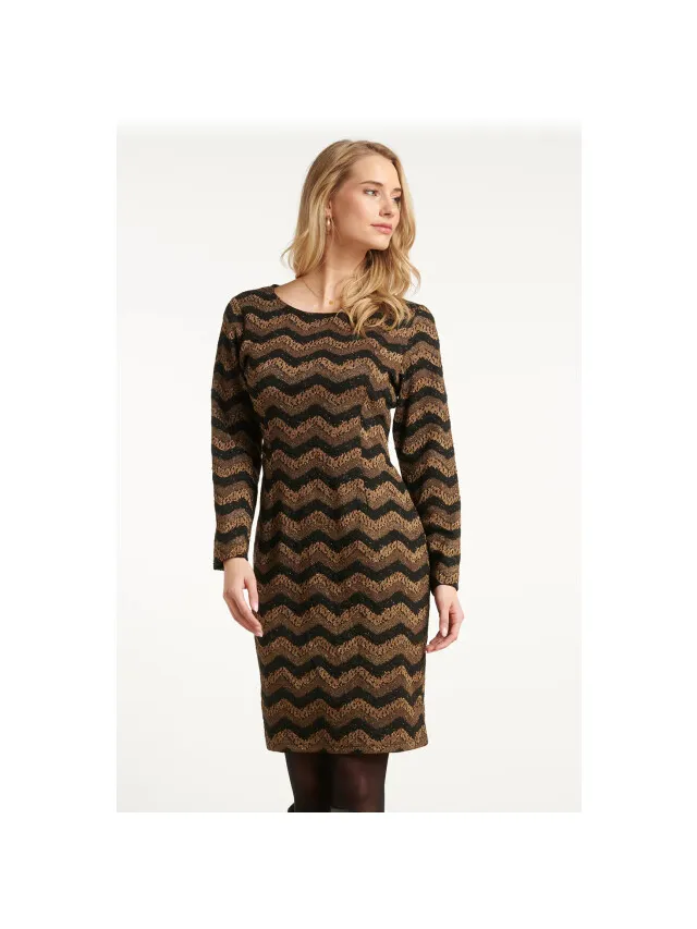 Smashed Lemon Zig-zag jurk met zwart en goud lurex