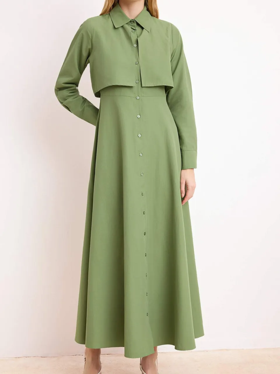 Turkishsouq Platte maxi-jurk voor dames, lange A-lijn model, geschikt voor hijab. groen, foto 2