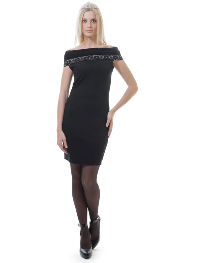 Conquista Off Shoulder Mini Dress Zwart
