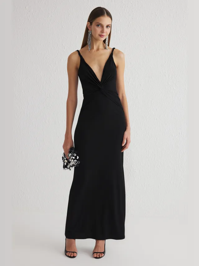 Trendyol TRENDYOLMİLLA Dames Zwart Effen Maxi Mouwloos Diploma-uitreiking / Gala A-lijn Avond & Gala Jurk