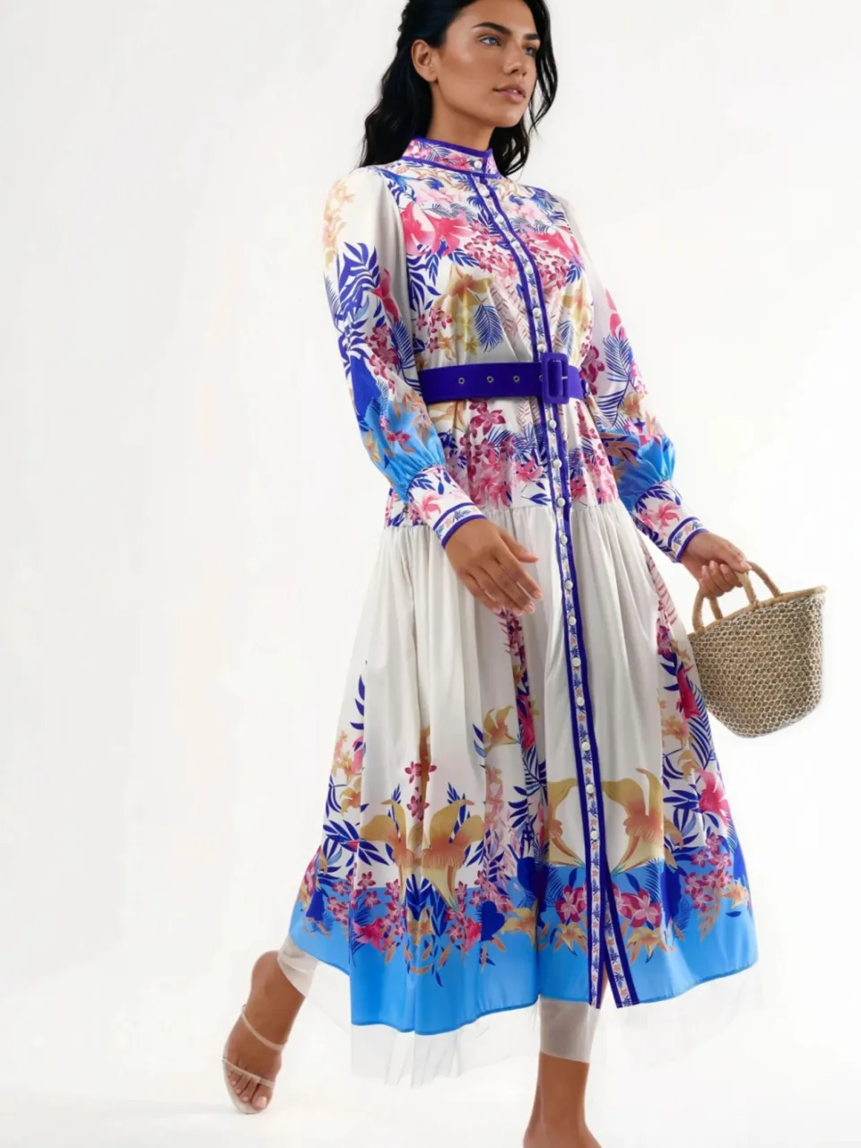 MSN Collection Florale Maxi-jurk met Ceintuur wit, foto 2