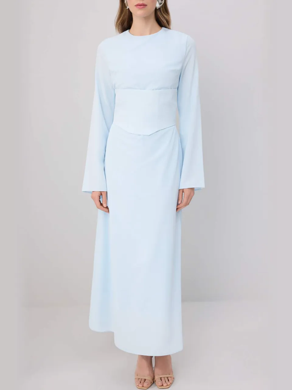 Trendyol Modest Dames Blauw Effen Maxi Lang Stijlvol/Avond Skater Modest Avond Jurken