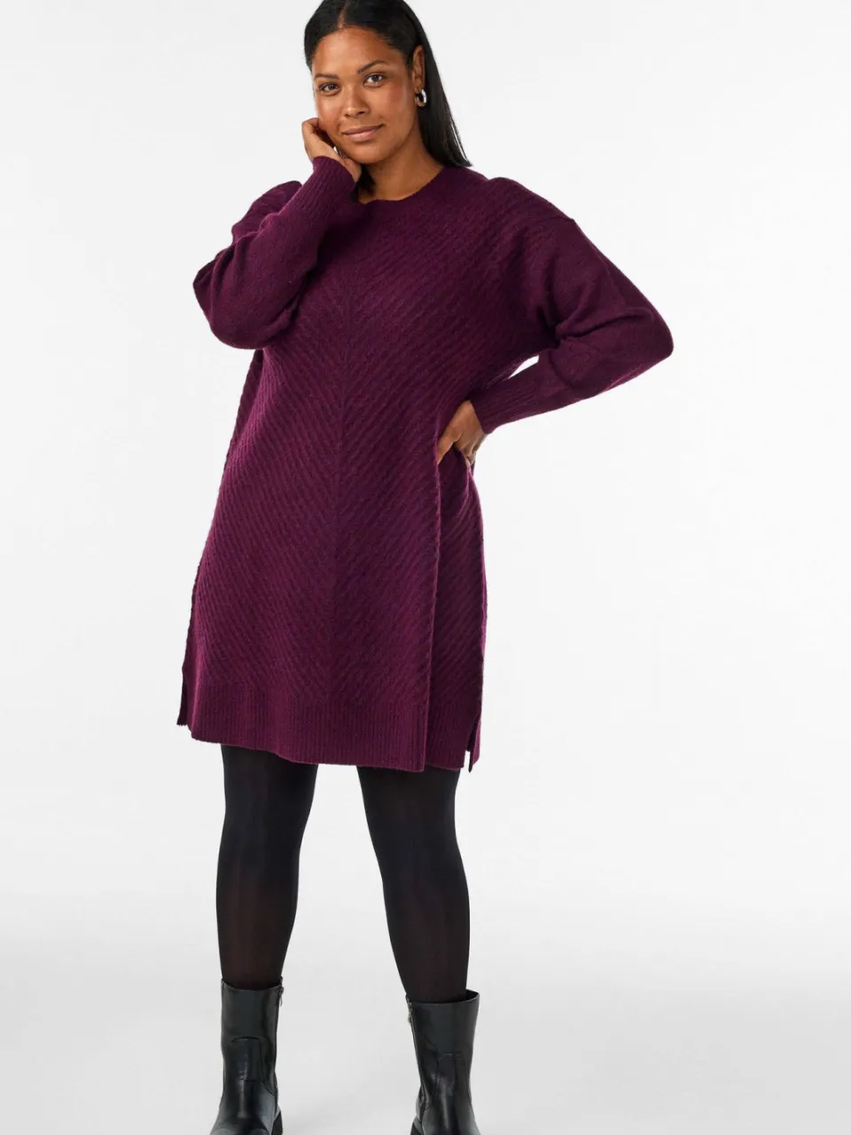 Zizzi Plus Size gebreide midi jurk - donkerrood, foto 4