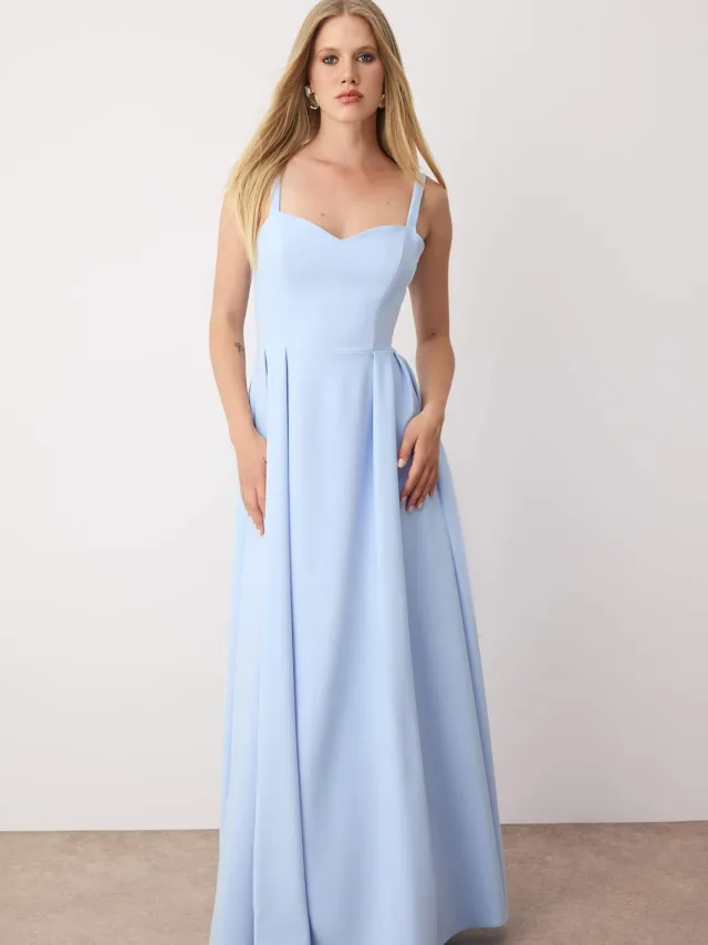 Trendyol TRENDYOLMİLLA Dames Donkerblauw Effen Maxi Mouwloos Diploma-uitreiking / Gala Skater Avond & Gala Jurk