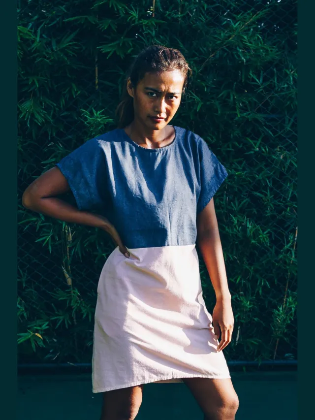 The Driftwood Tales dames vegan Jurk Denim Roze En Blauw Donkerblauw