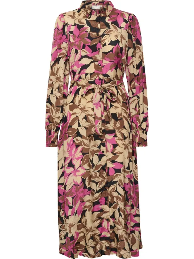 Kaffe KAdorita Oline Dress Dames Jurk Shoking Pink Flower Print