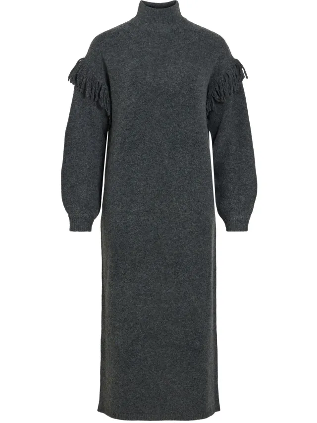 Vila Maxi jurk VIADELI gebreid Dark Grey Melange1