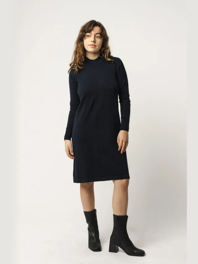 MELA dames vegan Fijngebreide Jurk Harleen Marineblauw Extra donkerblauw