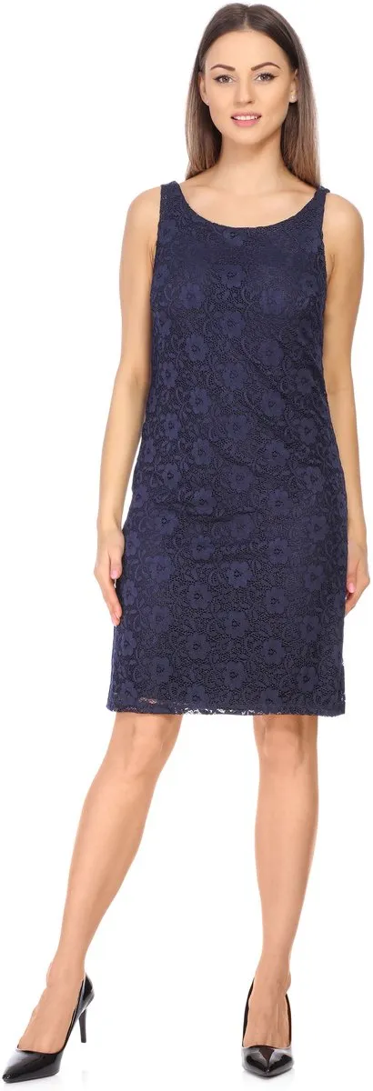 Bellivalini Damesjurk - Knielange Kanten – Jurk – Feestelijke – Zomerjurk – Donkerblauw – M - BLV-BLV50-261-DR