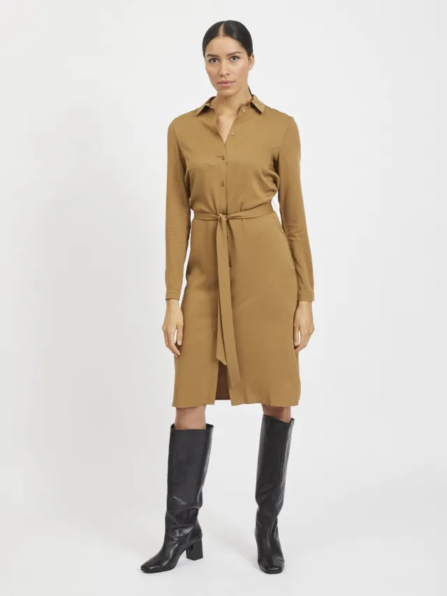 Vila Maat 34 VIDANIA BELT LS SHIRT DRESSSU Dames Jurk Butternut