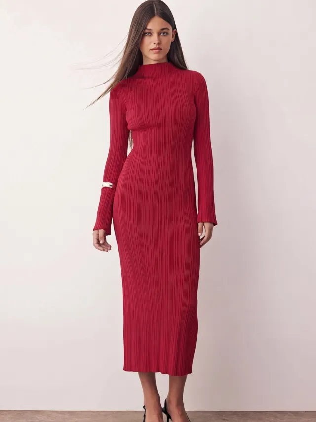 Trendyol TRENDYOLMİLLA Dames Rood Effen Maxi Lang Casual Bodycon Jurken