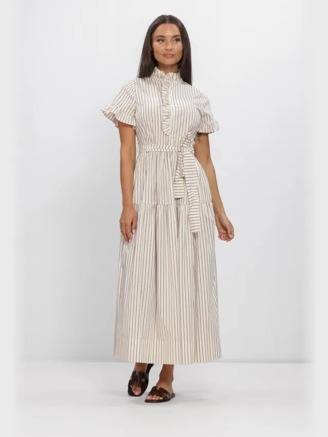 NEO NOIR Dames Jurken Nellie Wide Stripe Dress - Gebroken Wit