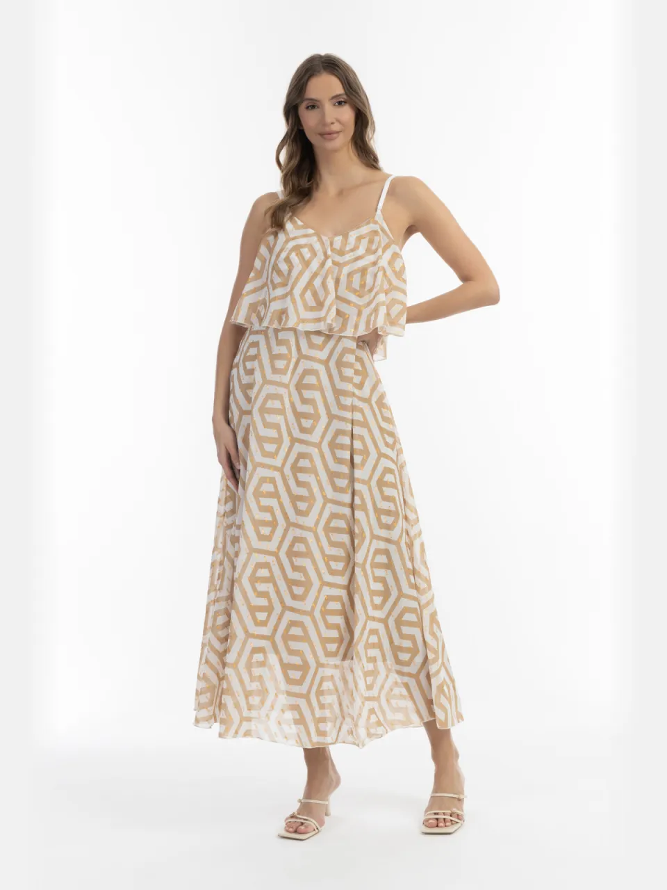 Faina Maxi jurk Dames beige wit
