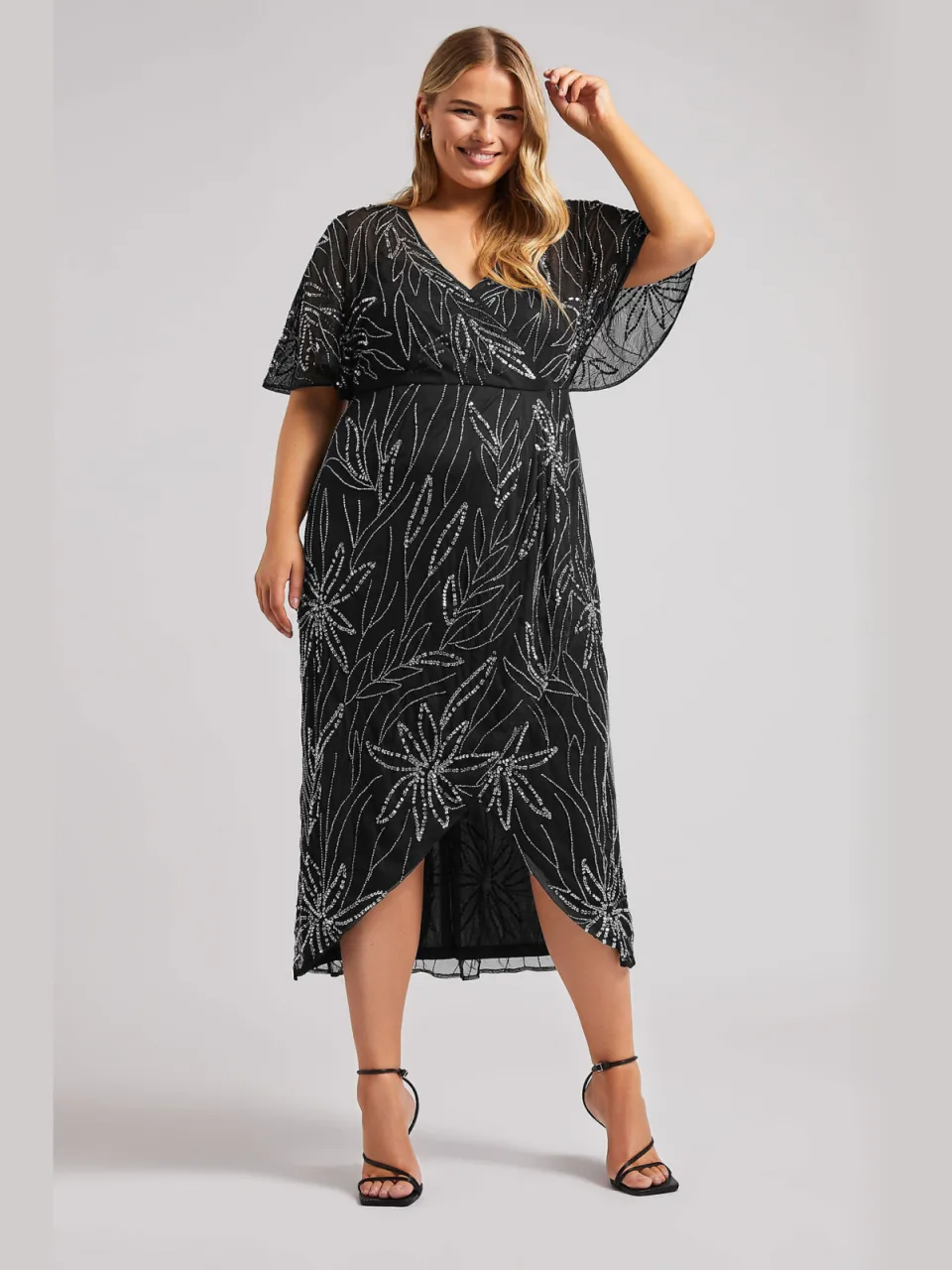 Luxe: Ultimate Embellishment Luxe Maxiwikkeljurk Met Bloemontwerp Met Pailletten In Zwartsize 54-56, foto 2