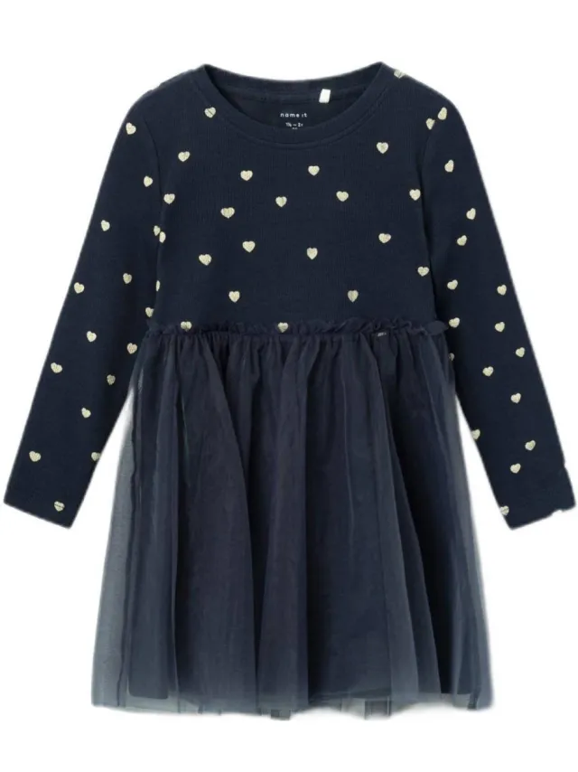NAME IT MINI A-lijn jurk met tule donkerblauw, foto 2