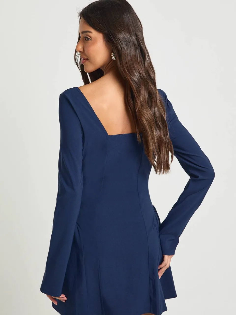 boohoo Dames Bengaline Vierkante Hals Getailleerde Skater Jurk marineblauw, foto 2