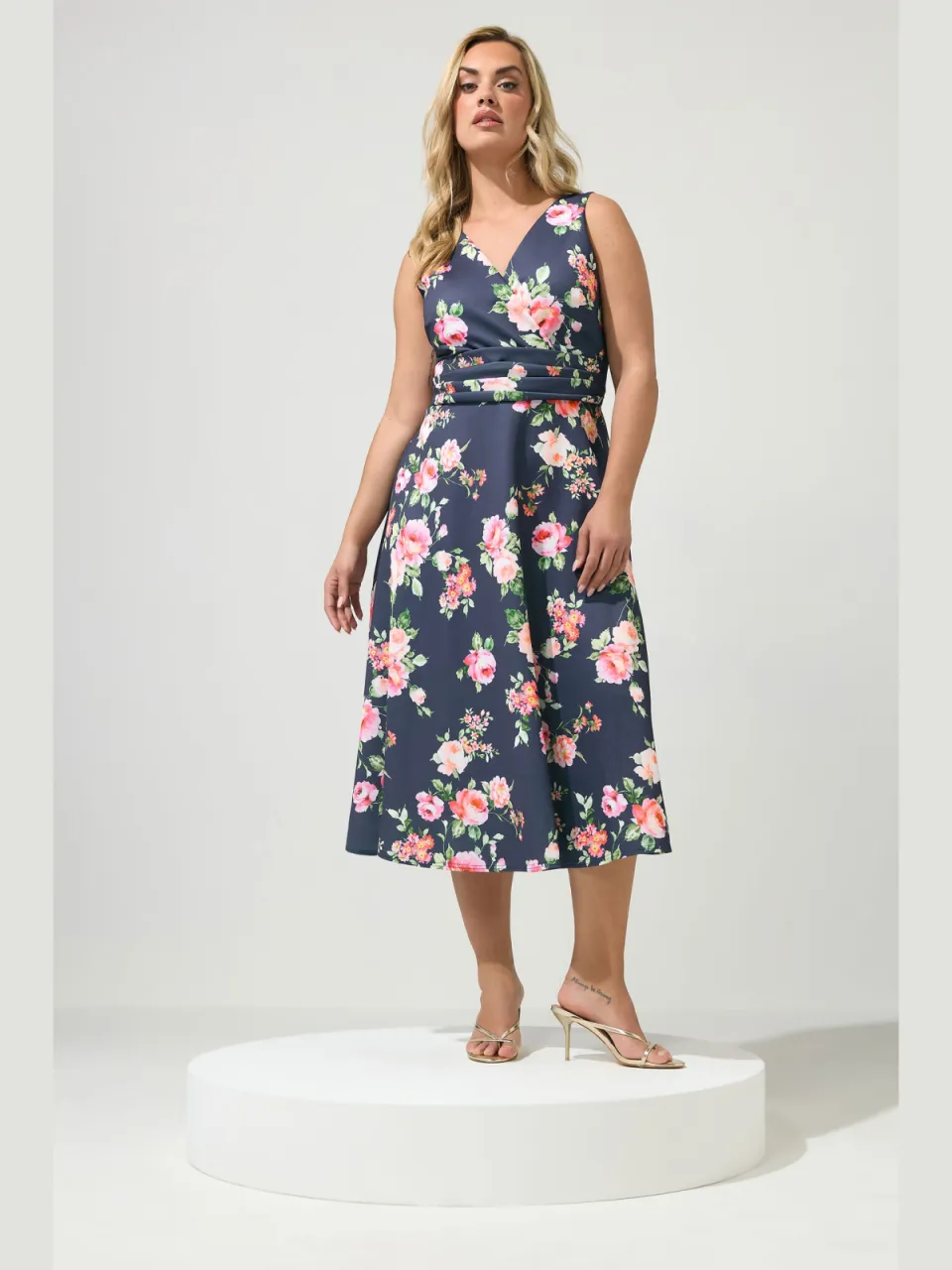 Yours London Marineblauwe Midijurk Met Bloemenprint, foto 2