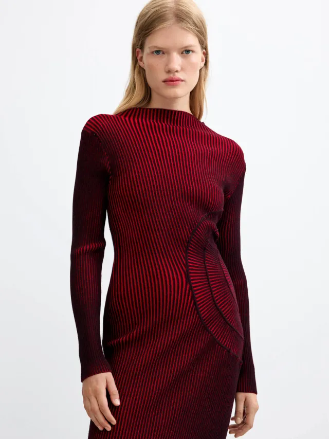 Desigual midi jurk met dessin rood/zwart, foto 5