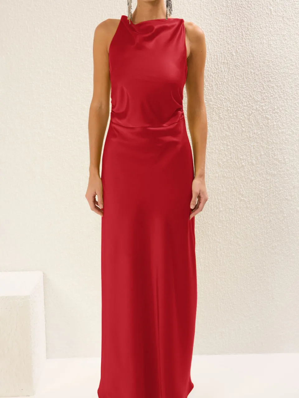 Trendyol TRENDYOLMİLLA Dames Rood Effen Maxi Mouwloos Diploma-uitreiking / Gala A-lijn Avond & Gala Jurk, foto 2