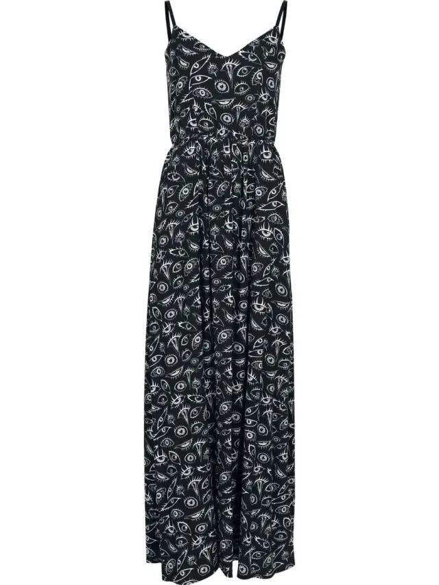 Gothicana Zwarte viscose maxi jurk met zijsplitten - Dames