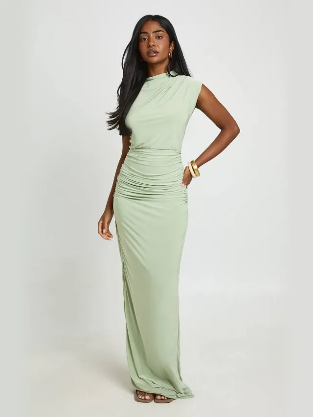 boohoo Dames Maxi Jurk Met Zachte Touch En Gerimpelde Taille Verstandig