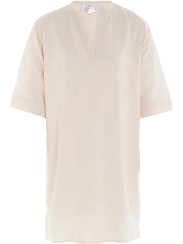 Knit Factory Nova Jurk - Dames rechte jurk - Met boot hals - Straight dress - Jurk voor het voorjaar en de zomer - Gemaakt van 100% modal viscose - Halflange mouwen - Beige - 40/42
