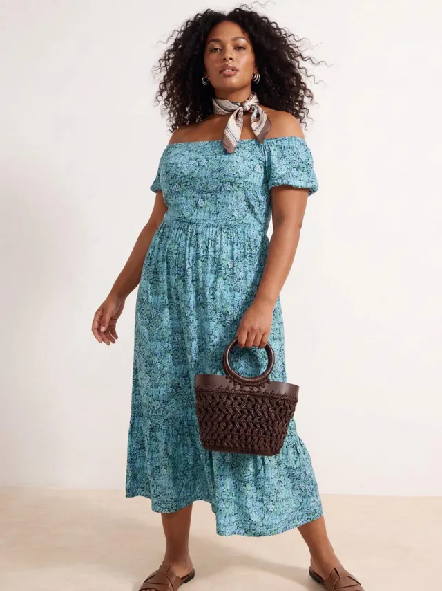 Trendyol Curve Dames Blauw Bloemen Maxi Kort Stijlvol/Avond A-lijn Grote maten Jurk