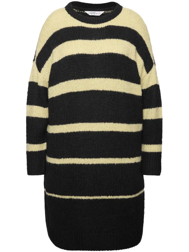 Studio Untold Dames - Gebreide jurk oversized strepen - Lindegroen - Maat 46+