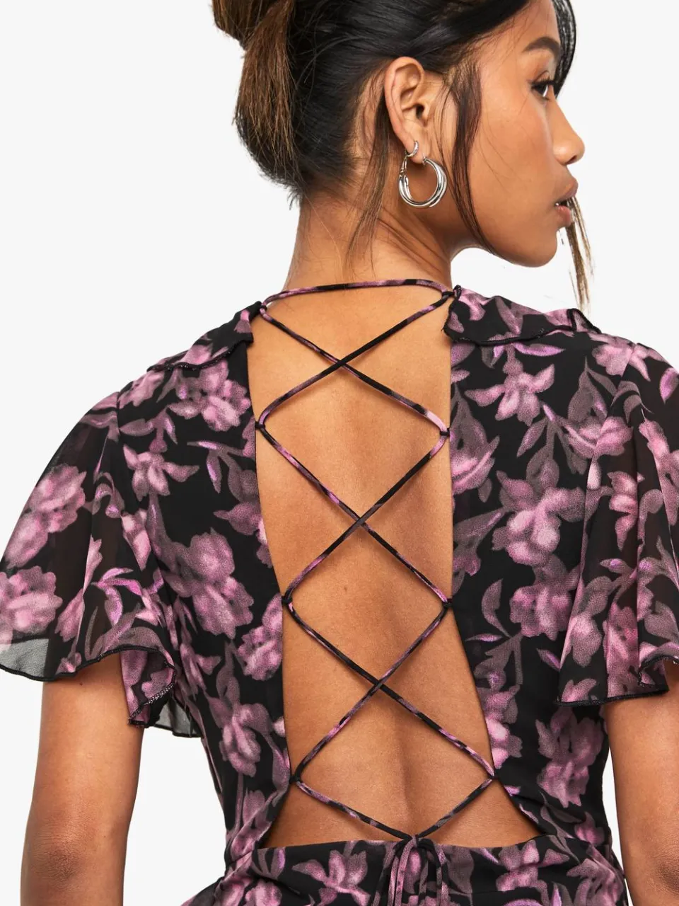 boohoo Dames Bloemen V-hals Gespleten Maxi Jurk zwart, foto 2
