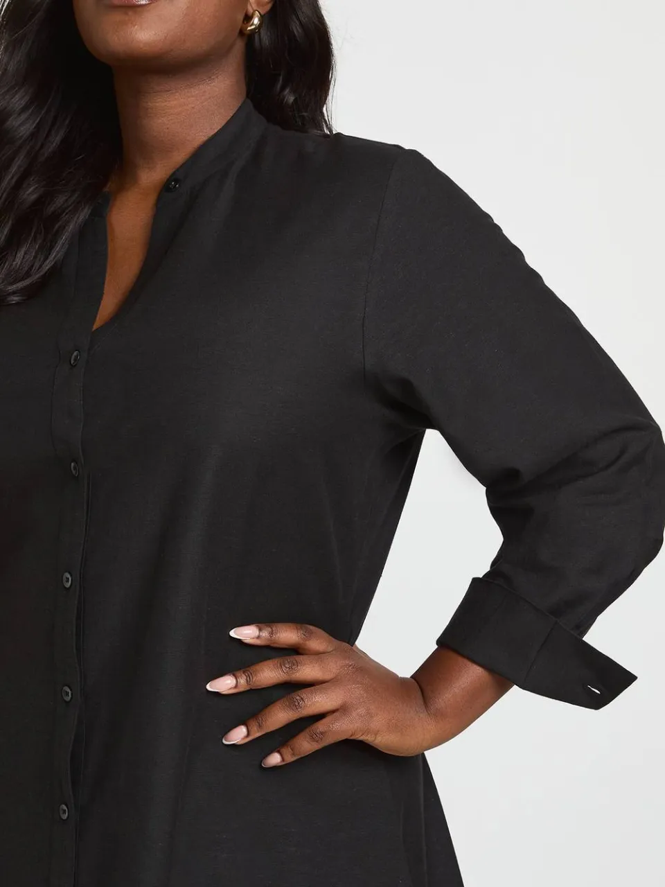 boohoo Dames Plus Linen Look Midi Shirt Dress zwart, foto 3