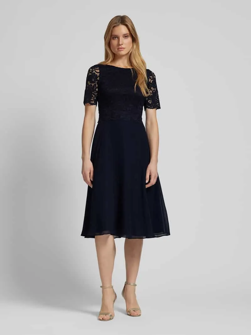 Vera Mont Knie-lange cocktailjurk met kant marineblauw, foto 3