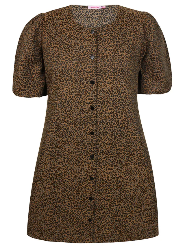 Anyday A-lijn jurk Plus Size met panterprint - bruin Bruin/zwart