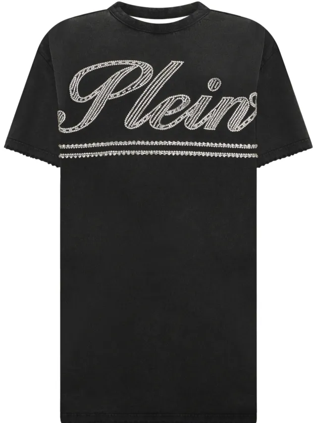 Philipp Plein Open Back T-Shirt Dress Strass Signature zwart, foto 2