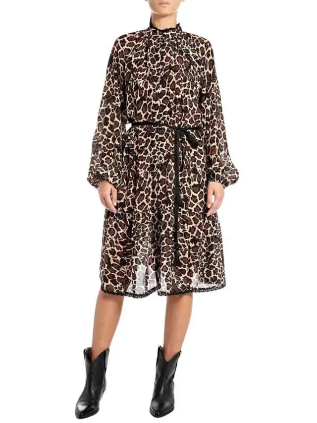Replay W9113.000.74994 Midi-jurk Met Lange Mouwen Veelkleurig L Vrouw Black / Dark Grey