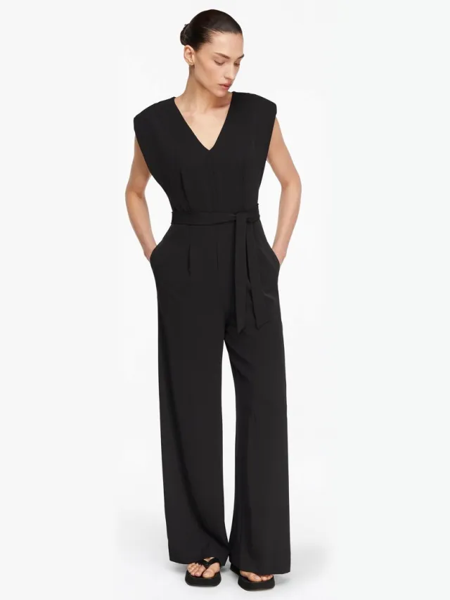 Comma female - Jumpsuit met wijde pijpen zwart