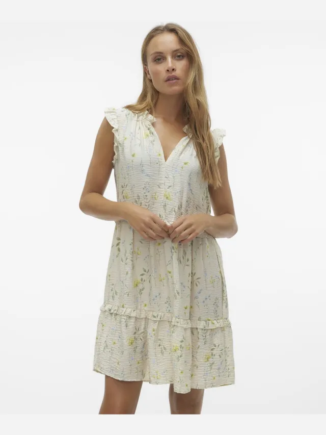 Vero Moda VMJOSIE SL SHORT DRESS WVN GA - Dames - Mini jurken Birch / Aop Hazel