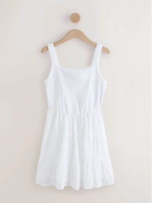 Next Dames - Gelaagde minizomerjurk met vierkante has - Wit White