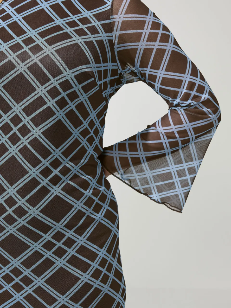 Yours London Chocoladebruin En Blauw Geruite Mesh Jurk, foto 5
